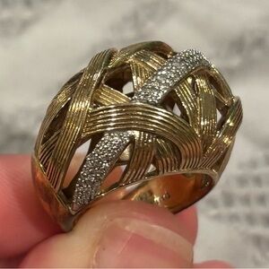 Authentic Vintage Stephen Dweck Silver Vermeil Dome Diamond Ring in Size 6.5 US